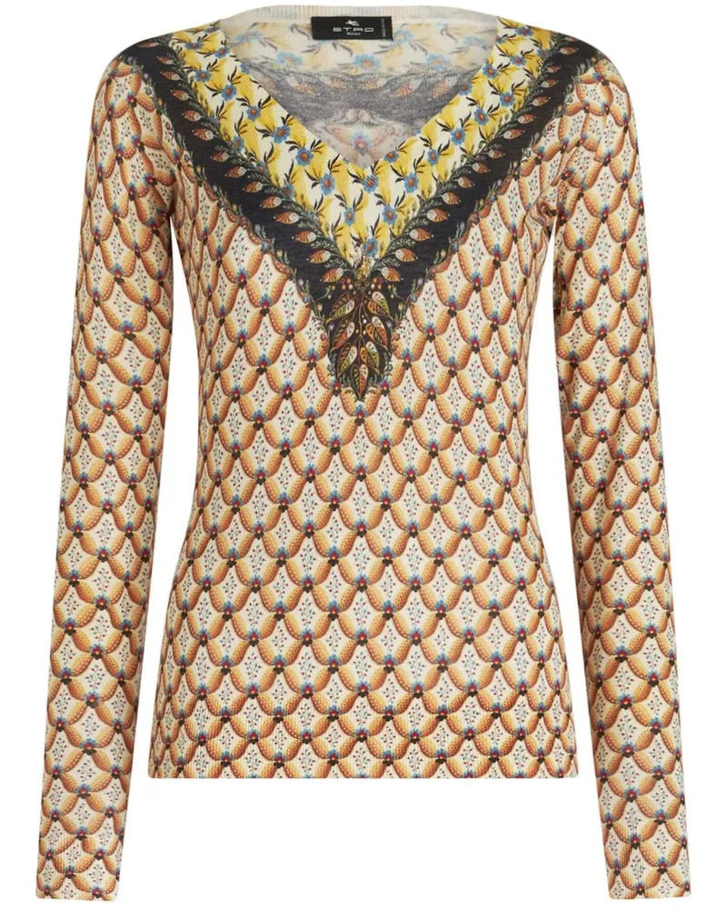Etro Strickoberteil mit Blumen-Print - Orange Orange