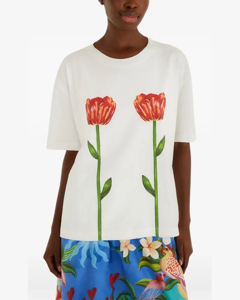 FARM Rio T-Shirt mit Tulpenprint - Weiß Weiß