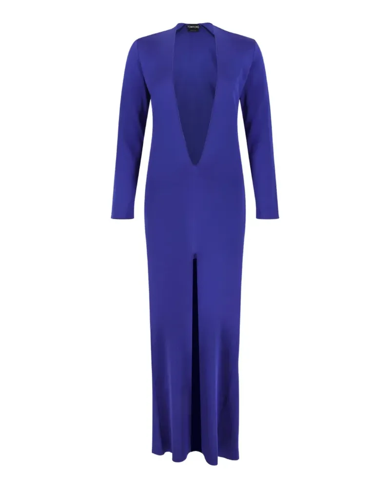 Tom Ford plunging-neckline front-slit maxi dress - Blau Blau