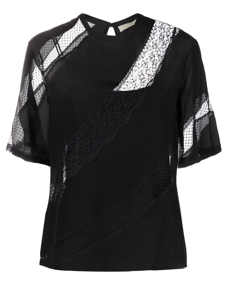 Elie Saab T-Shirt mit Spitzeneinsätzen - Schwarz Schwarz