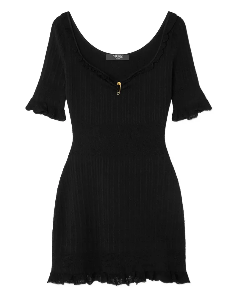 Versace Geripptes Minikleid mit Medusa-Sicherheitsnadel - Schwarz Schwarz