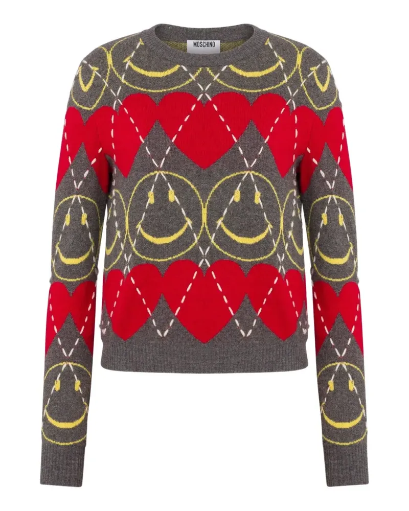 Moschino x Smiley Pullover mit Gesichtsmuster - Grau Grau