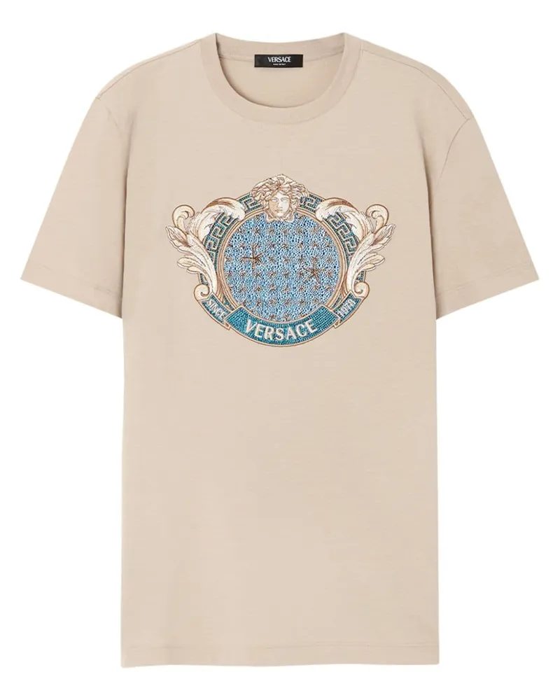 Versace Starfish Blason T-Shirt mit Kristallen - Nude Nude