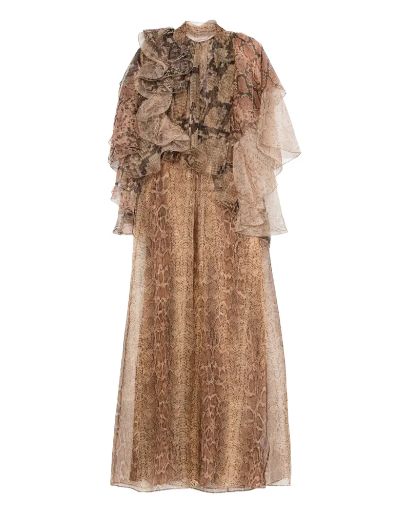 Zimmermann ruffle-trimmed snake-print dress - Braun Braun