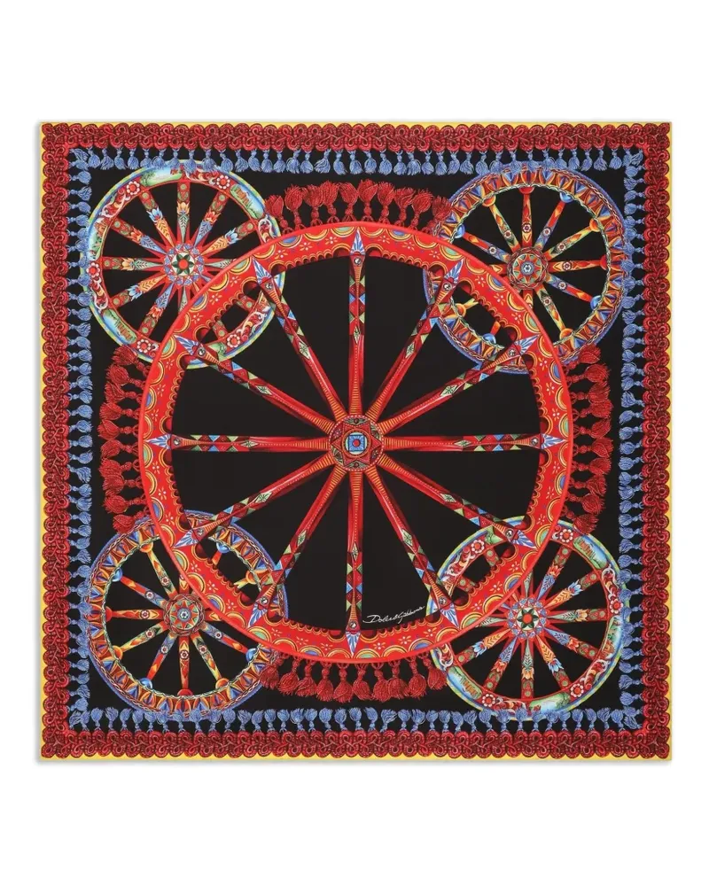 Dolce & Gabbana 70x70 Schal aus Seidentwill mit Carretto-Print - Schwarz Schwarz