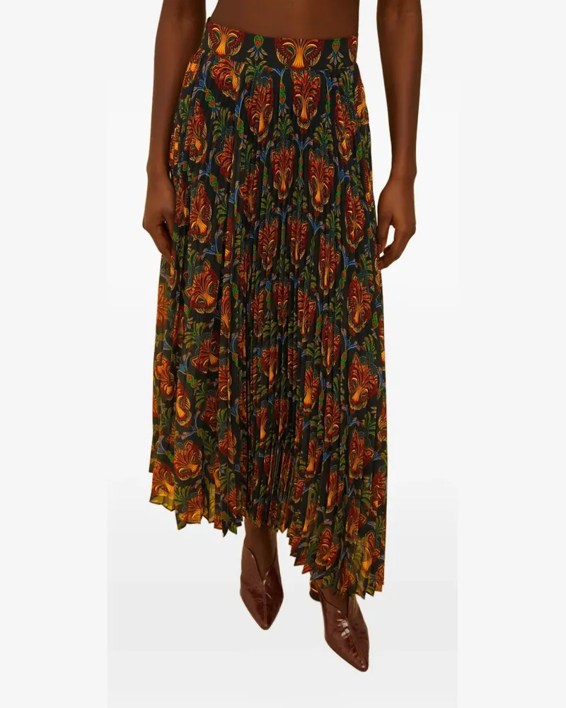 FARM Rio pleated print midi skirt - Schwarz Schwarz