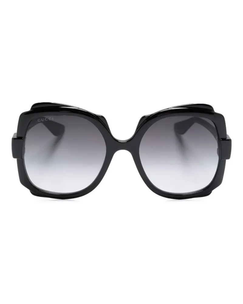 Gucci Eckige Sonnenbrille mit Logo-Gravur - Schwarz Schwarz
