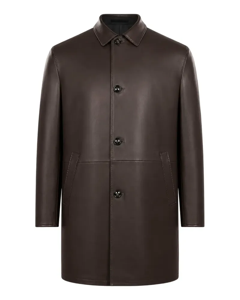 Kiton single-breasted leather coat - Braun Braun