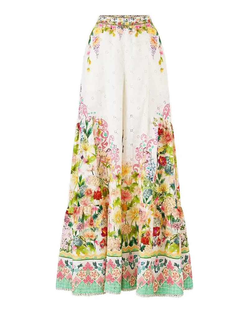 Camilla tiered-panels floral-print cotton trousers - Weiß Weiß