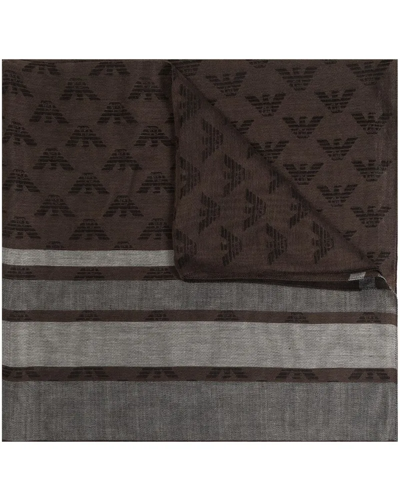 Emporio Armani Gestreifter Schal mit Jacquard-Logo Braun