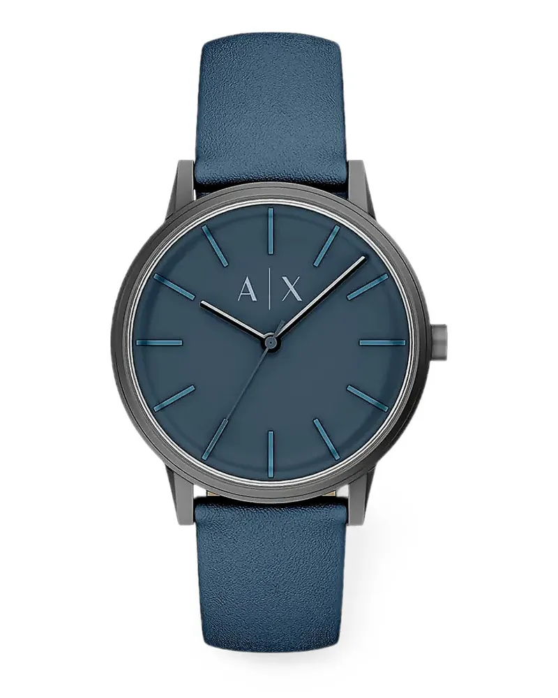 Armani Exchange Cayde leather-strap 42mm watch - Blau Blau