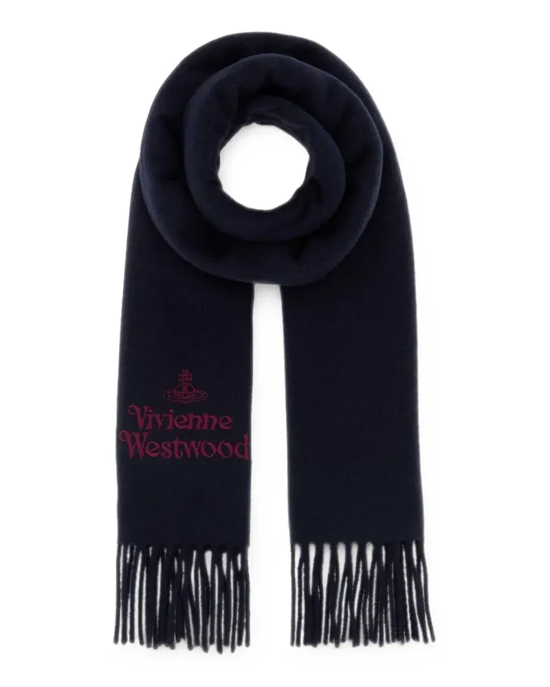 Vivienne Westwood logo-embroidered fringed scarf - Blau Blau
