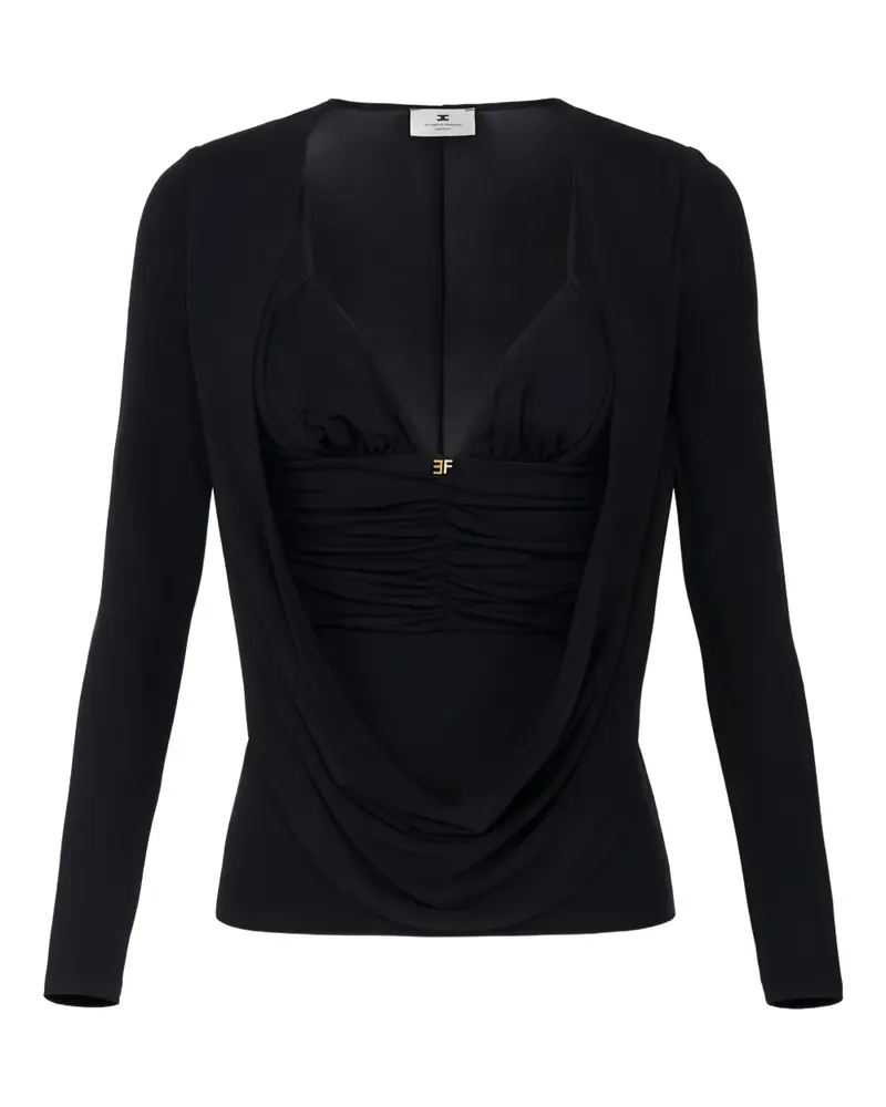 Elisabetta Franchi Drapiertes Oberteil mit Logo-Detail - Schwarz Schwarz
