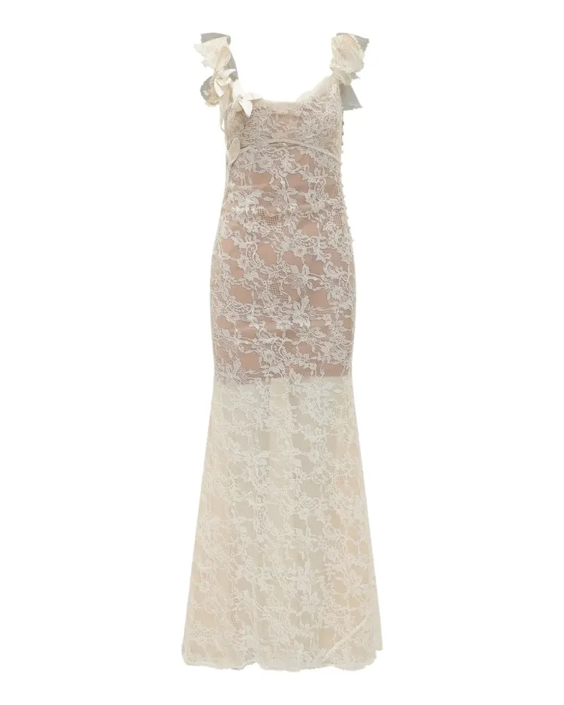 Self-Portrait ruffle lace flower maxi dress - Nude Nude