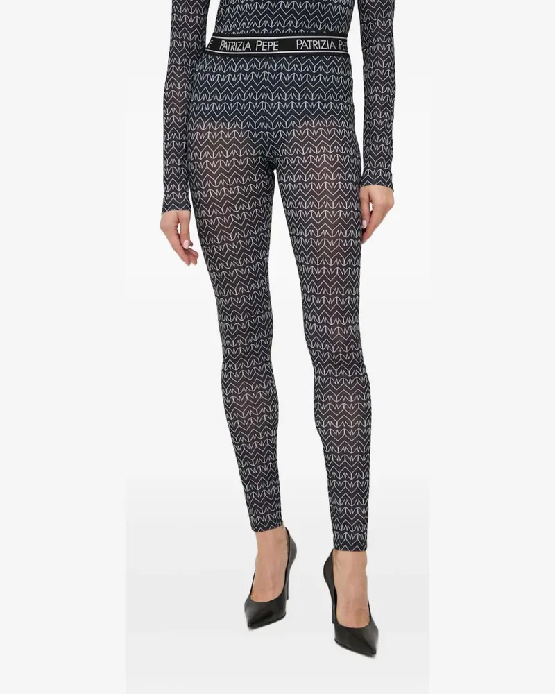 Patrizia Pepe logo waistband patterned trousers - Schwarz Schwarz