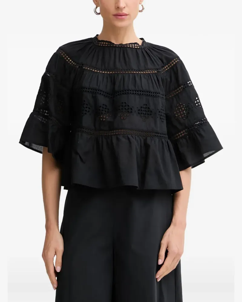Marc O'Polo Gestufte Bluse mit Lochstickerei - Schwarz Schwarz