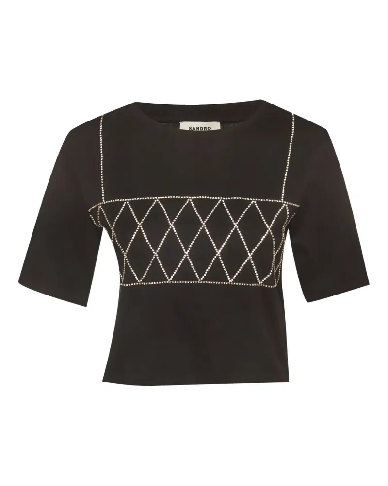Sandro rhinestone-embellished cropped T-shirt - Schwarz Schwarz