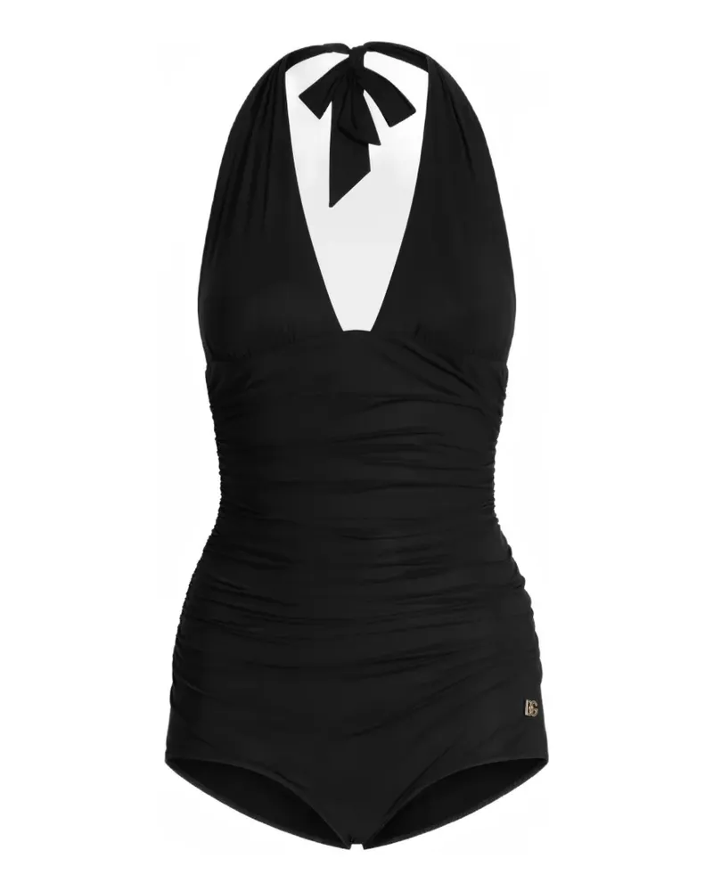 Dolce & Gabbana Geraffter Neckholder-Badeanzug - Schwarz Schwarz