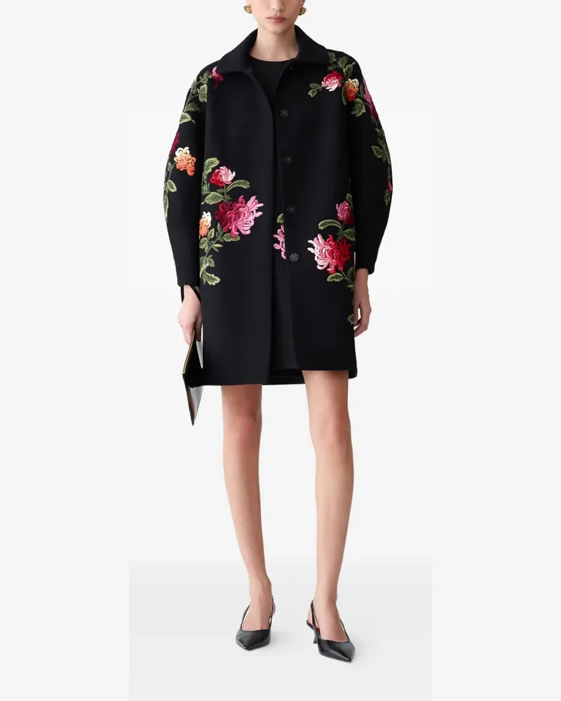 Carolina Herrera New York Cocoon Mantel mit Chrysanthemum-Stickerei - Schwarz Schwarz