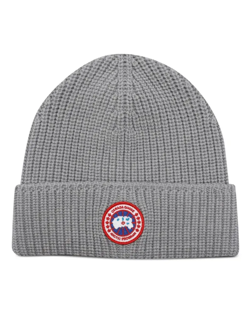 Canada Goose Gerippte Beanie mit Logo-Patch - Grau Grau