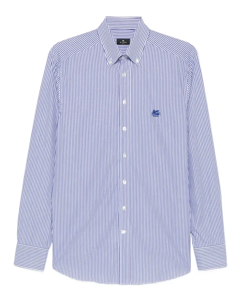 Etro Gestreiftes Hemd mit Logo-Stickerei - Weiß Weiß