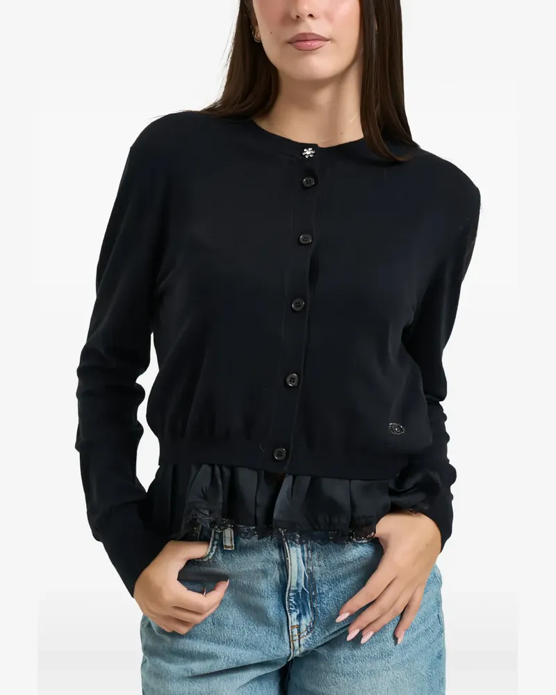 Liu Jo lace-trim ruffled cardigan - Schwarz Schwarz