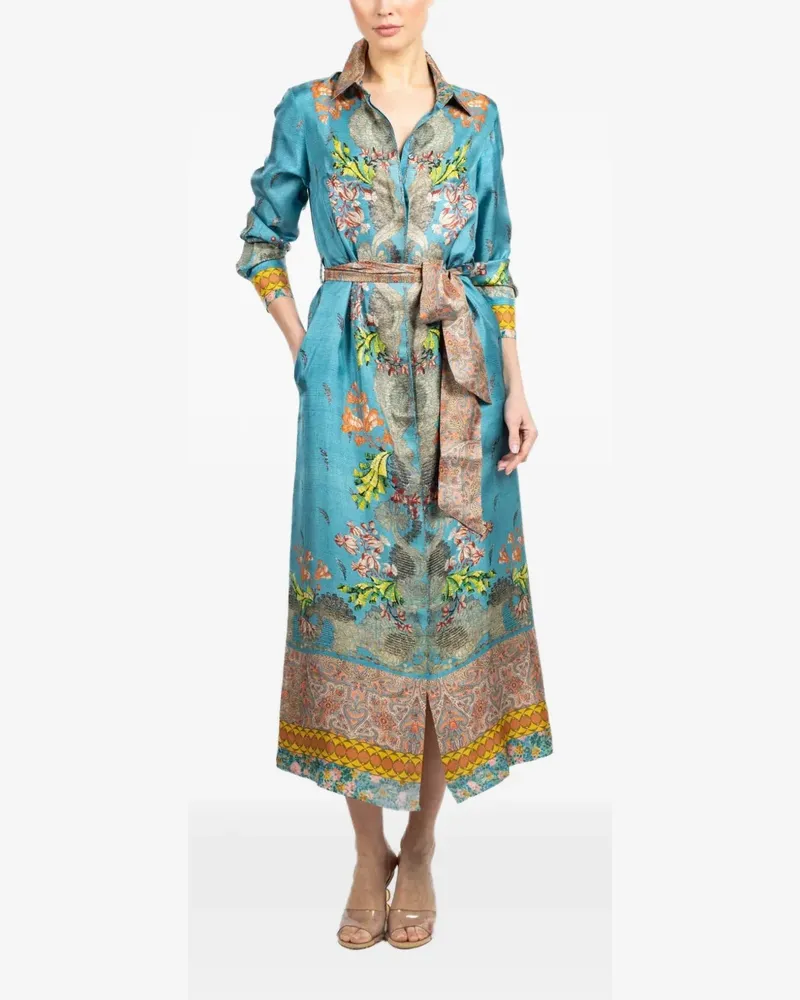 Pierre-Louis Mascia Aloe Midikleid mit Blumen-Print - Blau Blau