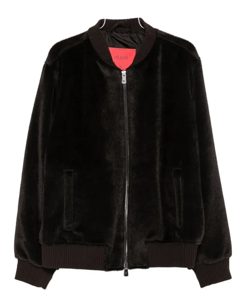 Isaia Varsity faux-fur ribbed-trim bomber jacket - Braun Braun