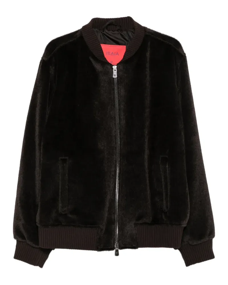 Isaia Varsity faux-fur ribbed-trim bomber jacket - Braun Braun