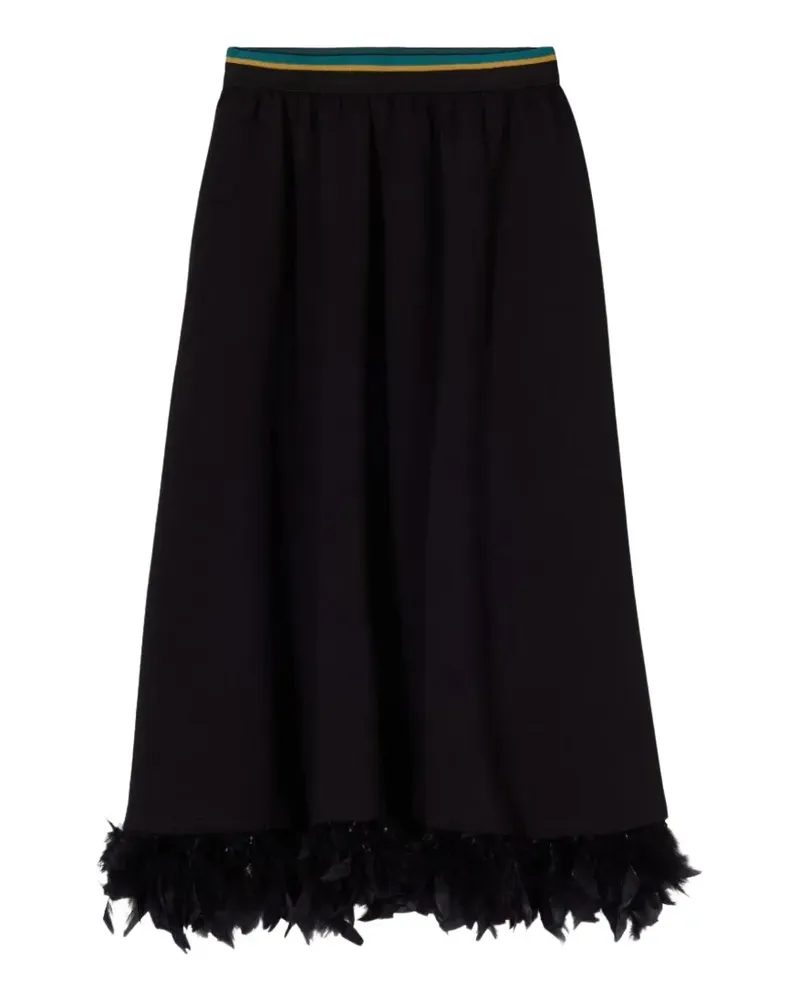 PLAN C feather-trim flared midi skirt - Schwarz Schwarz