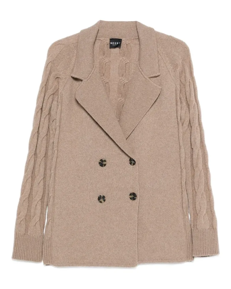 NEERA cable knit double-breasted cardigan - Nude Nude