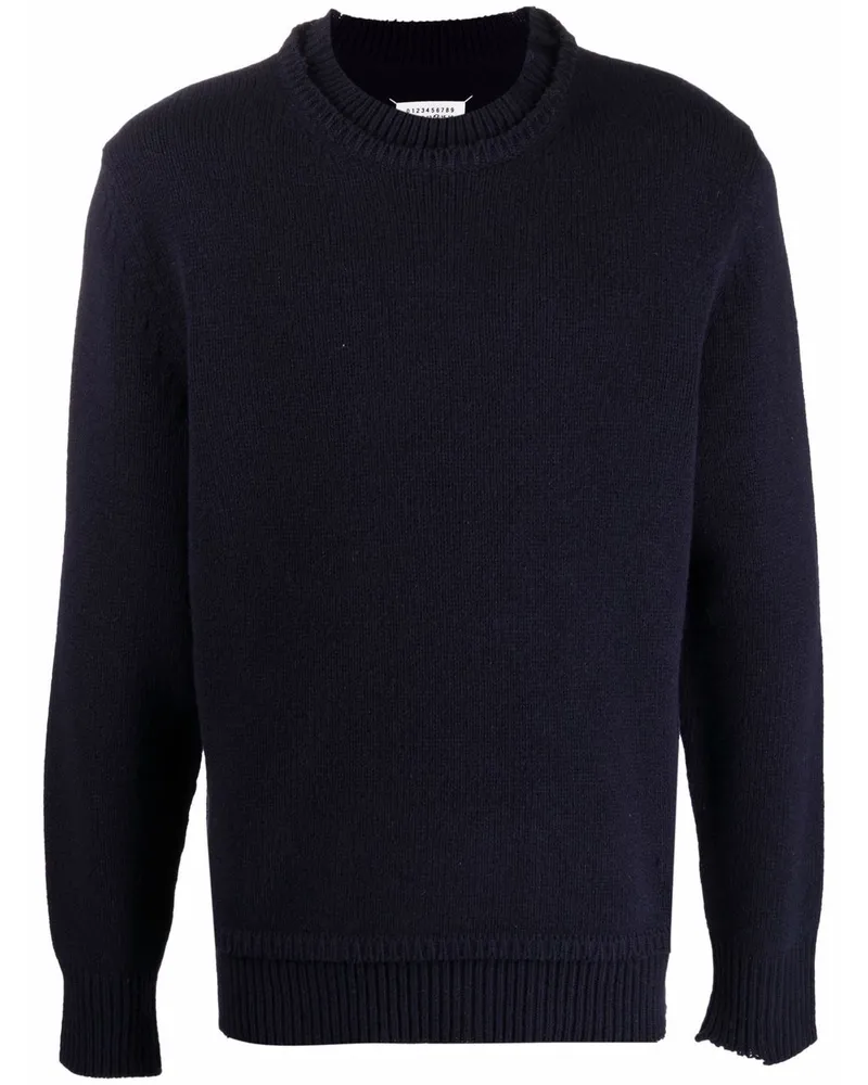 Maison Margiela Distressed-Pullover mit Ellenbogen-Patches Blau
