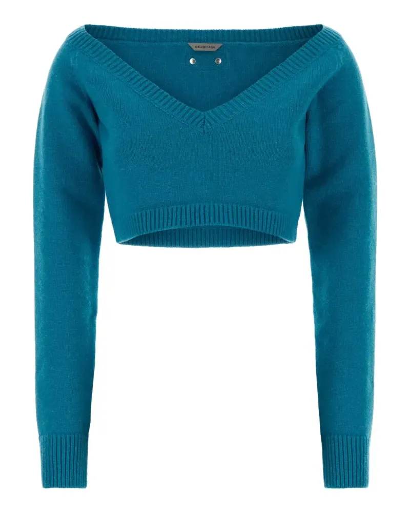 Balenciaga Cropped-Pullover mit V-Ausschnitt - Blau Blau