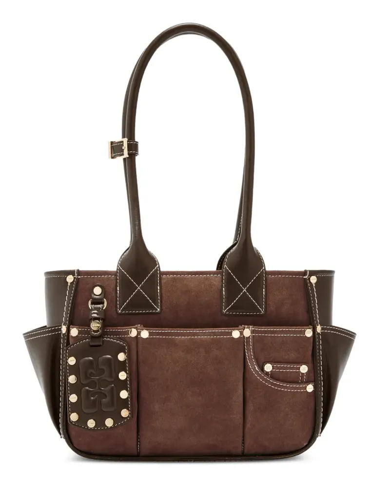 Ganni Schultertasche mit Nieten - Braun Braun
