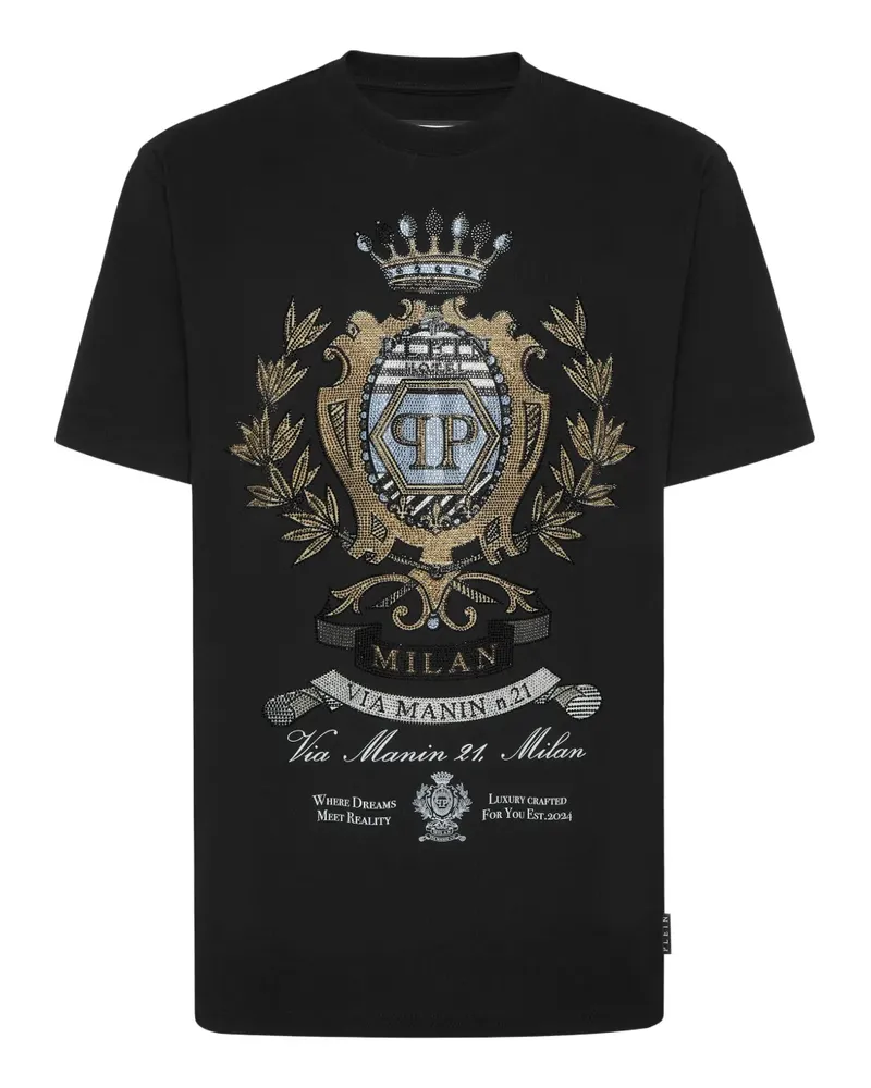 Philipp Plein Stones T-Shirt mit Wappendetail - Schwarz Schwarz