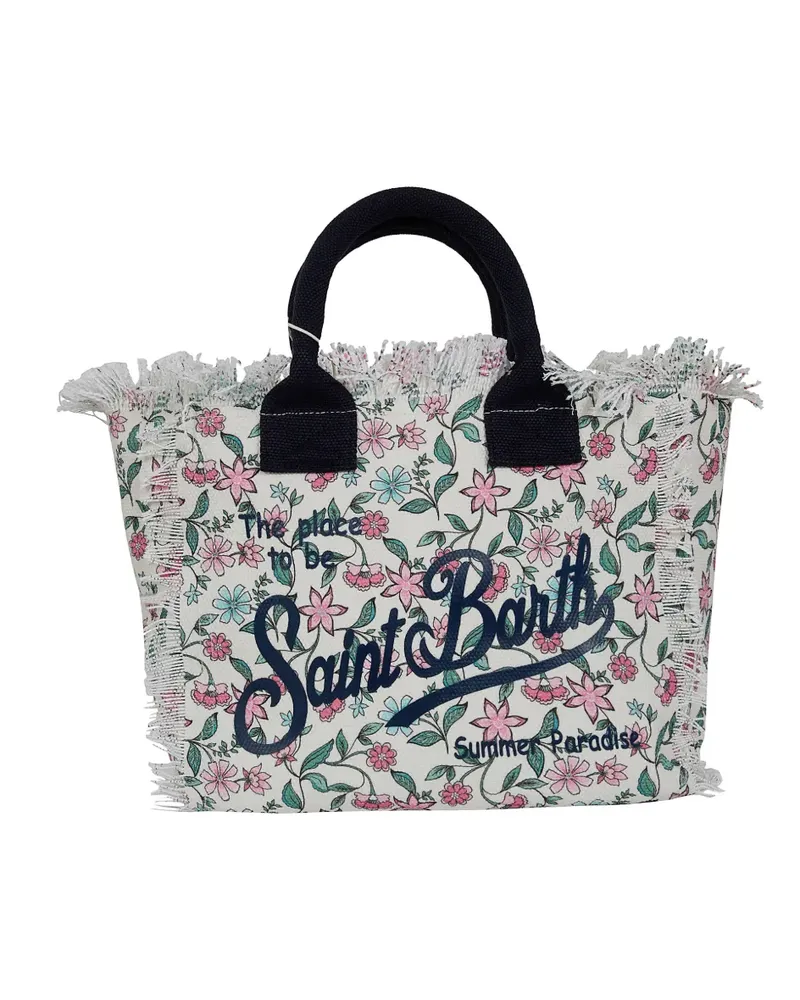 MC2 Saint Barth floral-print frayed-edge tote bag - Weiß Weiß