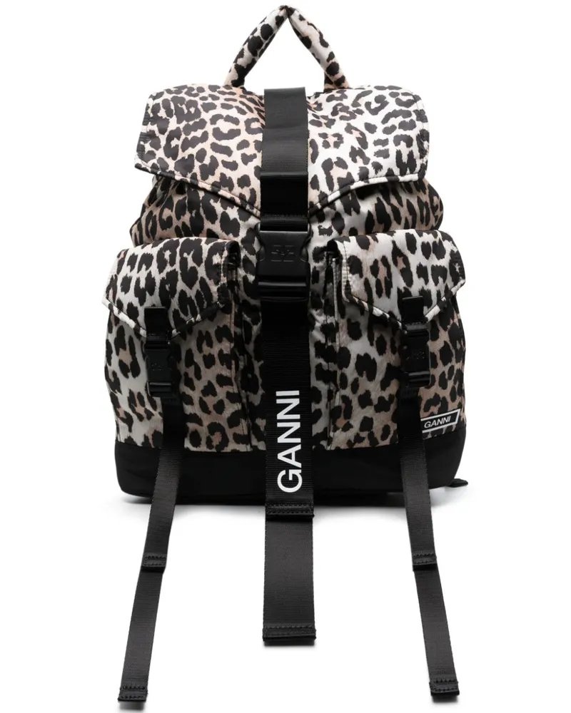 Ganni Rucksack mit Leoparden-Print Braun