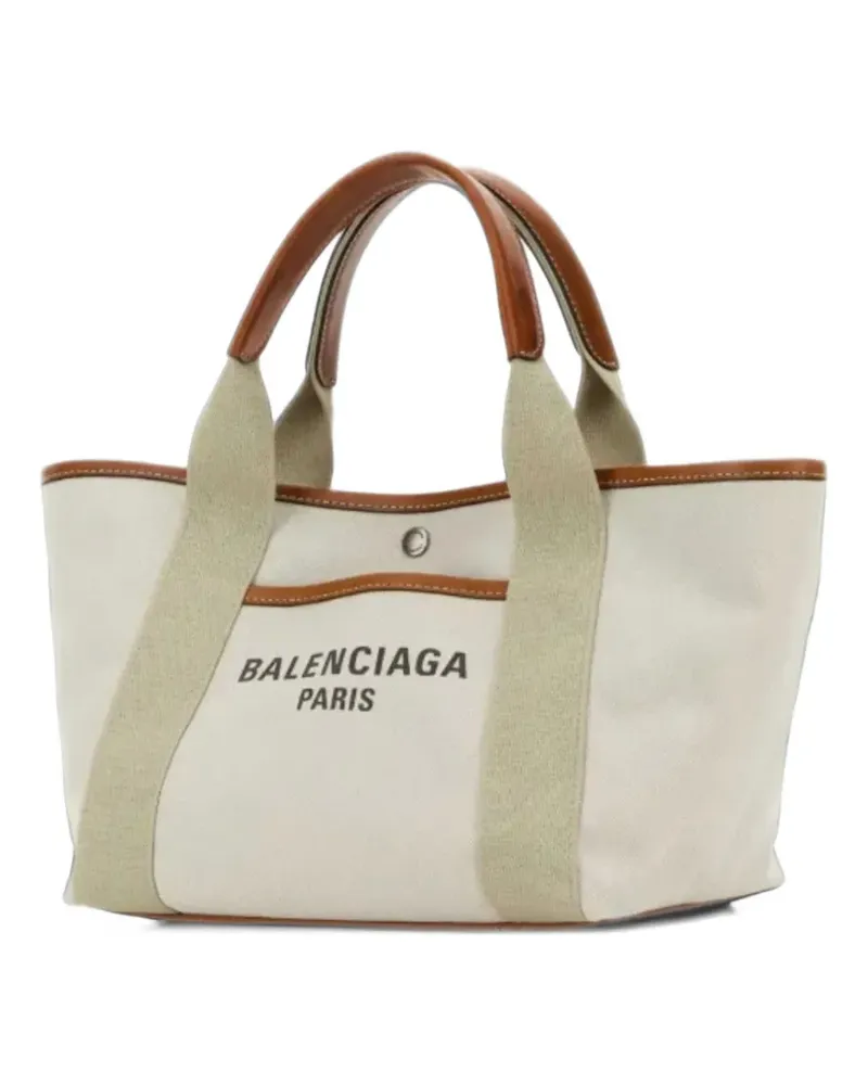 Balenciaga S Biarritz Tote Bag aus Canvas mit Lederbesatz - Nude Nude