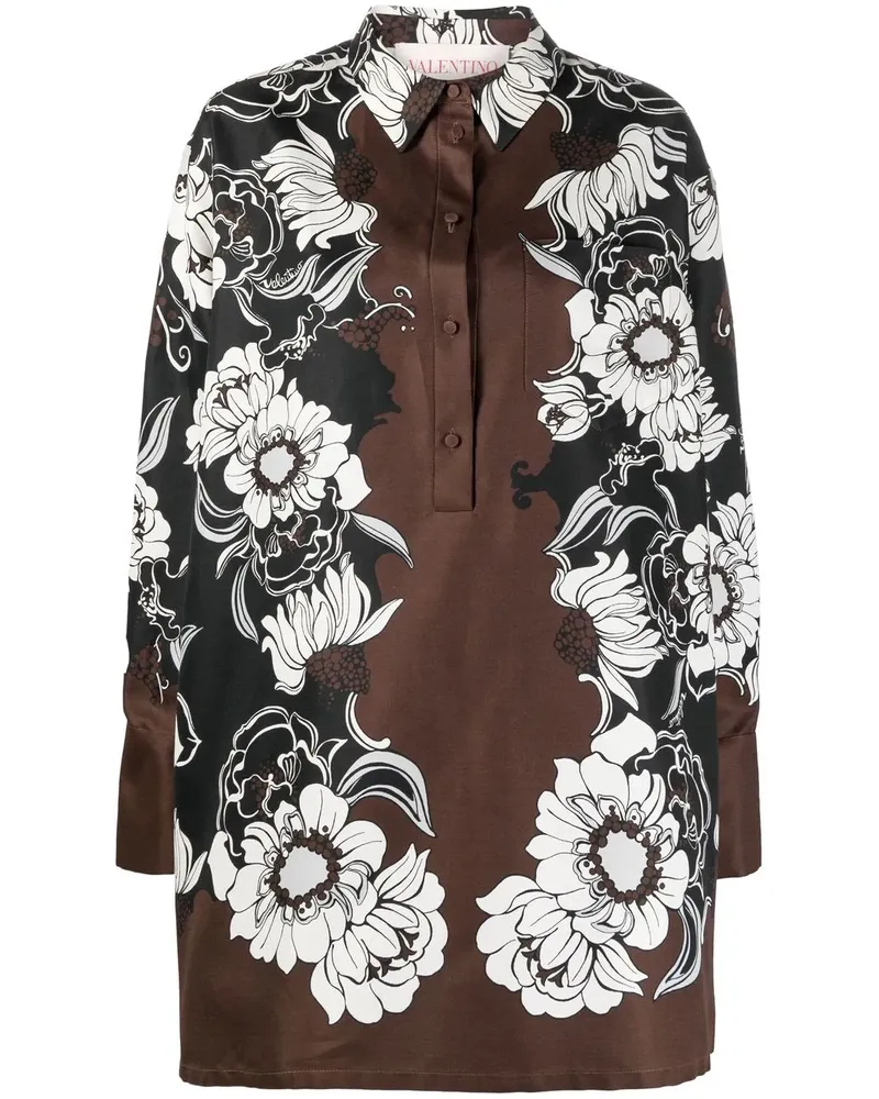 Valentino Garavani Hemdkleid mit Blumen-Print - Braun Braun