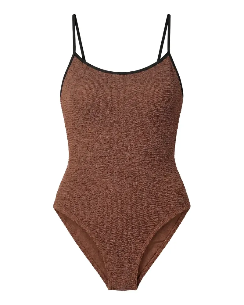 Hunza G Pamela Badeanzug mit Knitteroptik - Braun Braun