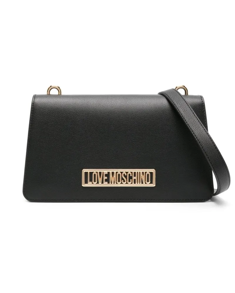 Moschino Schultertasche mit Logo-Schild - Schwarz Schwarz