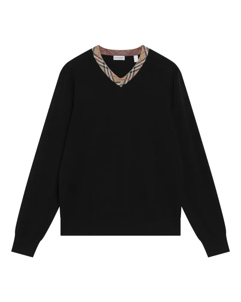 Burberry Pullover mit kariertem Besatz - Schwarz Schwarz