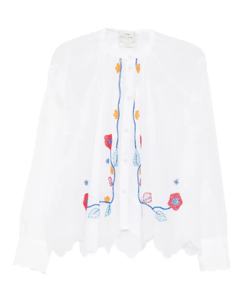 forte_forte bead-embroidered scalloped-hem shirt - Weiß Weiß