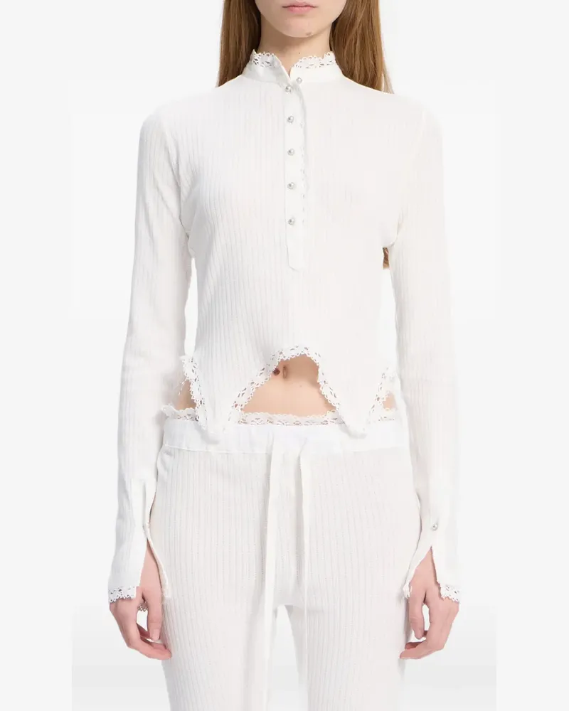 Ann Demeulemeester Geripptes Tanktop mit Spitzenbesatz - Weiß Weiß