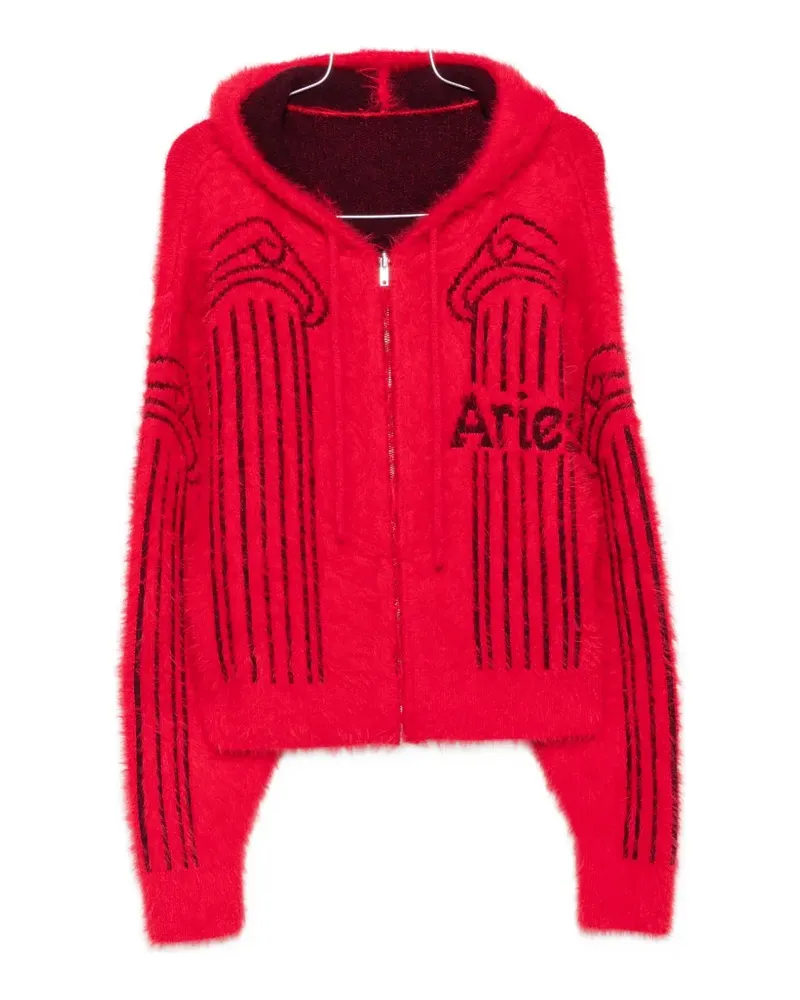 Aries column-print zip-fastening hoodie - Rot Rot
