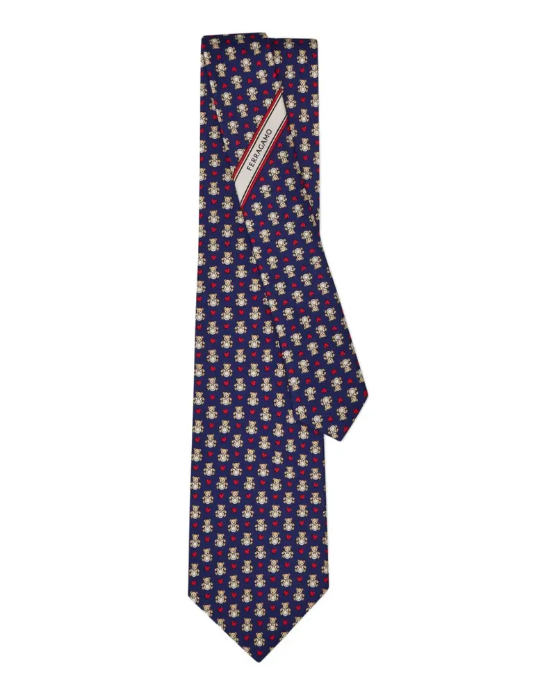 Ferragamo Seidenkrawatte mit Teddy-Print - Blau Blau