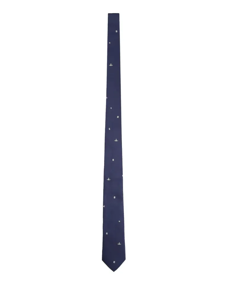 Vivienne Westwood Orb-embroidered silk tie - Blau Blau