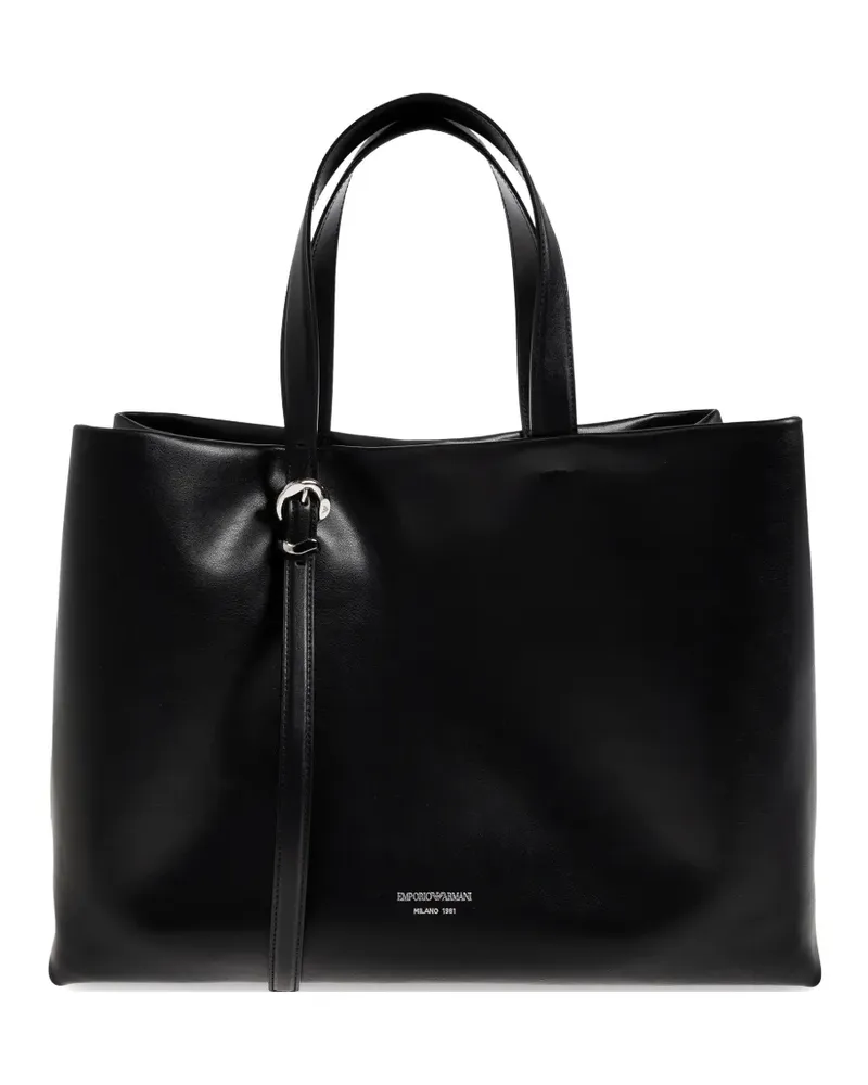 Emporio Armani buckle bovine leather tote bag - Schwarz Schwarz