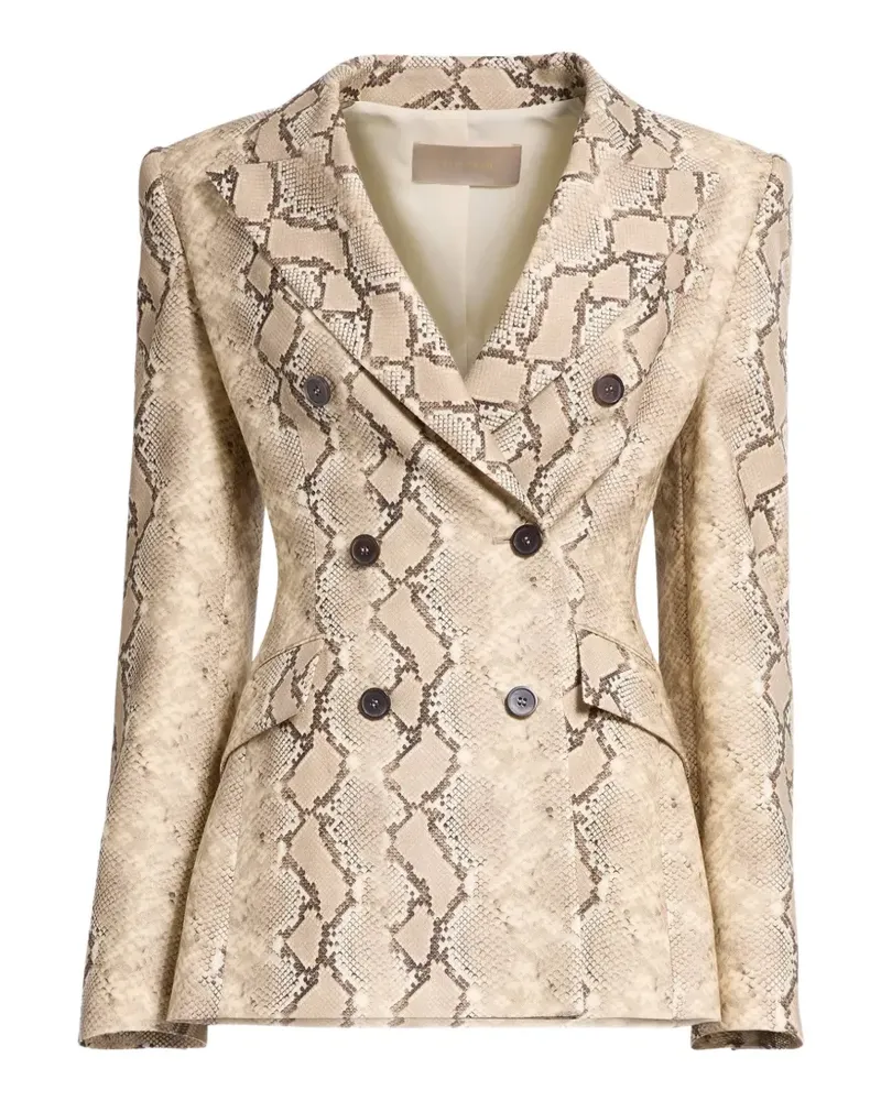 Elie Saab Doppelreihige Jacke mit Python-Print - Nude Nude