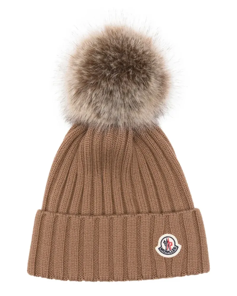 Moncler ribbed pompom beanie hat - Braun Braun
